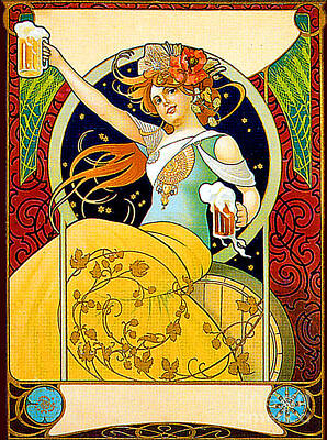Beer Drawings - Alphonse Mucha Style Beer Advertisement by Unknown