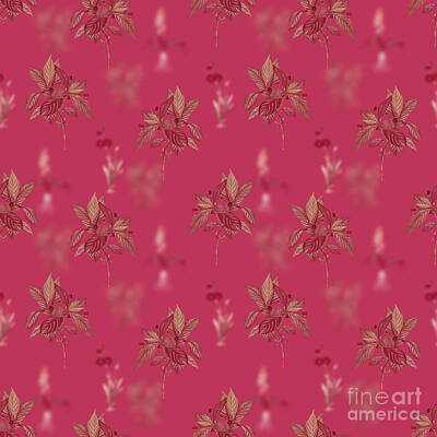 Roses Mixed Media Royalty Free Images - Alpine Honeysuckle Plant Botanical Seamless Pattern in Viva Magenta n.1324 Royalty-Free Image by Holy Rock Design