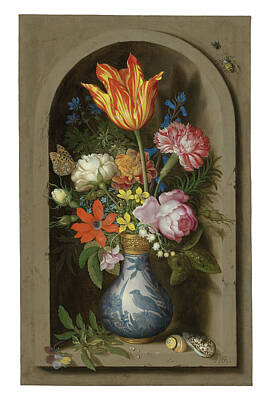 Mellow Yellow - Ambrosius Boss the Elder Antwerp 1573 1621 The Hague Flowers in a Wan li gilt mounted vase by MotionAge Designs