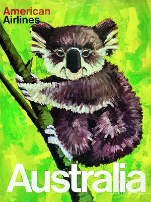 Landmarks Drawings - American Airlines Australia Koala Travel Poster 1964 by M G Whittingham