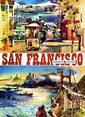 Landmarks Drawings - American Airlines San Francisco Travel Poster by M G Whittingham