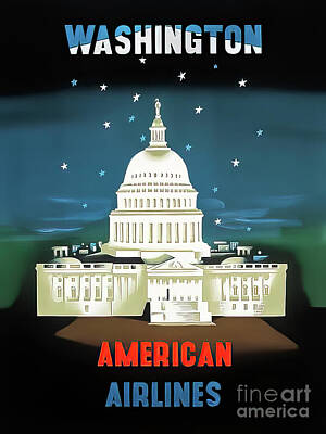 Landmarks Drawings - American Airlines Washington DC Travel Poster 1948 by M G Whittingham