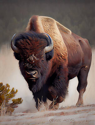 Landmarks Royalty-Free and Rights-Managed Images - American  Bison  Charging  Oil  Painting  3c36455bb0  A0437e  6450437645  043f67  07d9ace645563cde0  by Celestial Images