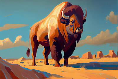 Landmarks Royalty Free Images - American  Bison  in  a  Jack  Kirby  style  gentle  and  0430a9c220  504302  6452ba  b3f7  e26455636 Royalty-Free Image by Celestial Images
