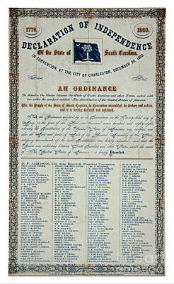 Landmarks Drawings - American Civil War South Carolina Declaration of Secession 1860 by Peter Ogden