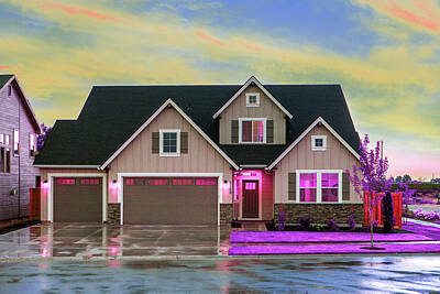 Landmarks Digital Art - American house - Infrared - Purple by Celestial Images