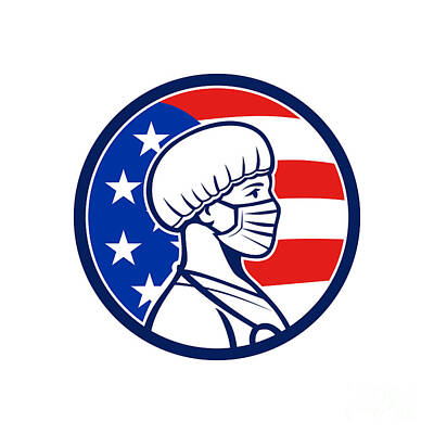 Target Threshold Photography - American Nurse Wearing Mask Side USA Flag Mascot by Aloysius Patrimonio