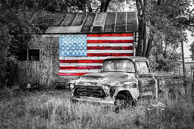 Landmarks Photos - American Rust and Old Glory - Selective Color Edition by Gregory Ballos