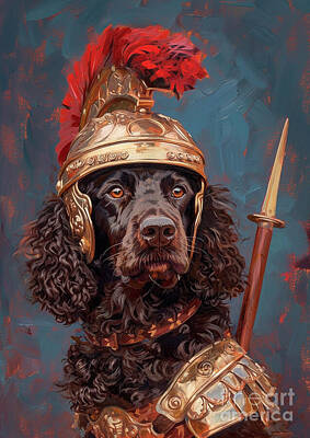 Amy Hamilton Animal Collage Rights Managed Images - American Water Spaniel - dressed as a Roman naval messenger dog, agile and water-loving Royalty-Free Image by Adrien Efren
