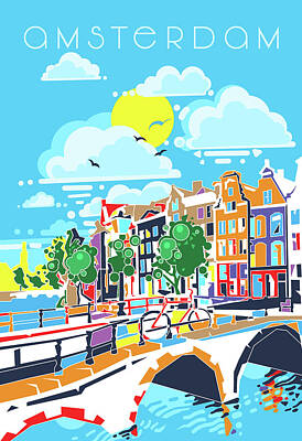 Abstract Skyline Digital Art - Amsterdam City Modern by Bekim M