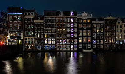 Prehistoric Dinosaurs - Amsterdam houses by  night by Pietro Ebner