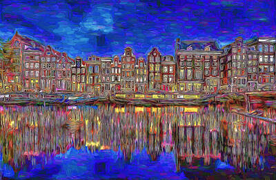 City Scenes Paintings - Amsterdam reflection by Nenad Vasic