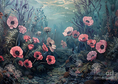 Surrealism Royalty-Free and Rights-Managed Images - An undersea garden with anemones and seaweed styled as flowers by Donato Williamson