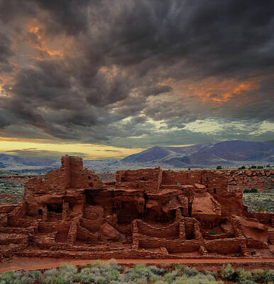 Landmarks Digital Art - An Unsettled Sunset Sky, Wupatki National Monument, AZ by Derrick Neill