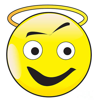 Comics Royalty-Free and Rights-Managed Images - Angel Smile Face Button Emoticon by Bigalbaloo Stock