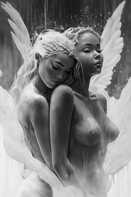 Nudes Digital Art - Angelic Couple Black and White by Eros Deconstructed