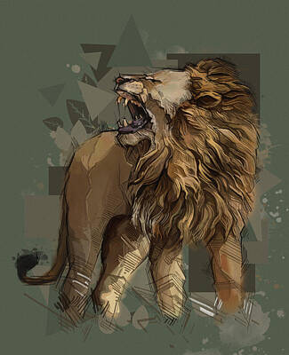 Mammals Digital Art - Angry Lion Vintage V2 by Bekim M