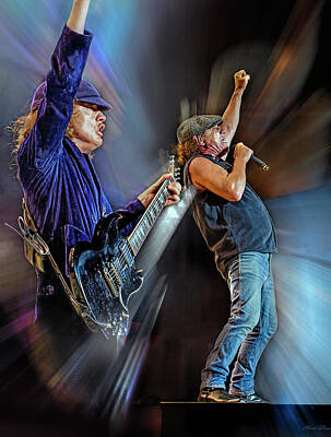 Rock And Roll Mixed Media - Angus Young and Brian Johnson by Mal Bray