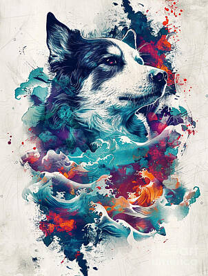 Surrealism Drawings - Animal image of Collie Dog by Clint McLaughlin