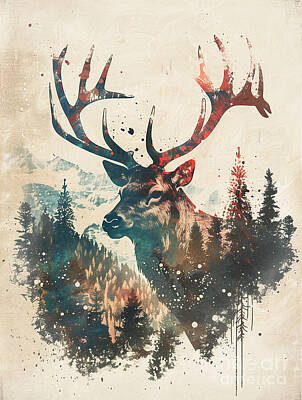 Mountain Drawings - Animal image of Elk Forest animal by Clint McLaughlin