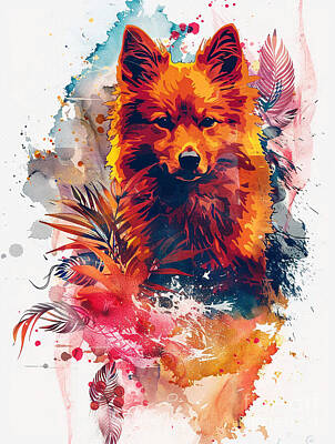 Animals Drawings - Animal image of Finnish Spitz Dog by Clint McLaughlin