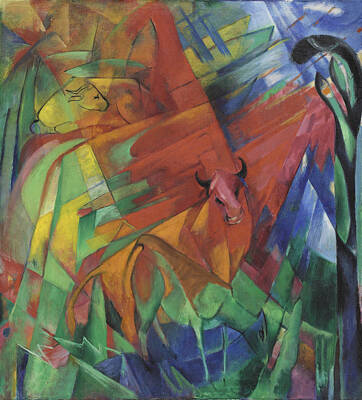 Mother And Child Paintings - Animals in a Landscape by Franz Marc by Arpina Shop