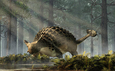 Recently Sold - Reptiles Rights Managed Images - Ankylosaurus in a Forest Royalty-Free Image by Daniel Eskridge