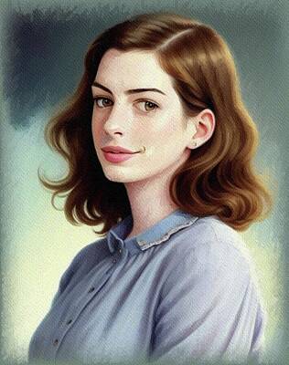 Celebrities Painting Royalty Free Images - Anne Hathaway, Actress Royalty-Free Image by Sarah Kirk