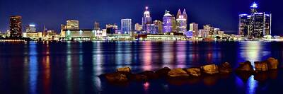 Football Royalty Free Images - Another Detroit Pano from Windsor Royalty-Free Image by Frozen in Time Fine Art Photography