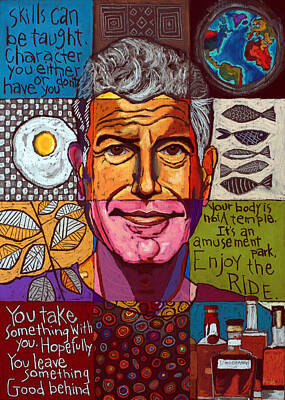 Beach House Throw Pillows - Anthony Bourdain Collage  by David Hinds