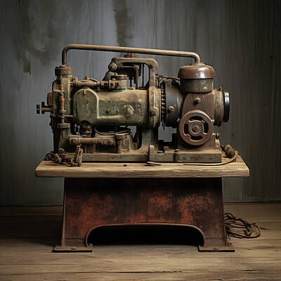 Waterfalls Royalty Free Images - Antique Electric Pump Motor on Stand Royalty-Free Image by Yo Pedro