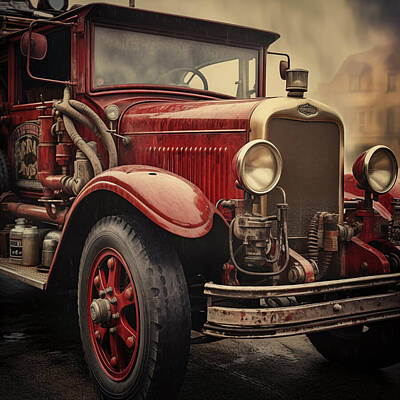 Keep Calm And - Antique Fire Engine Front Detail by Yo Pedro