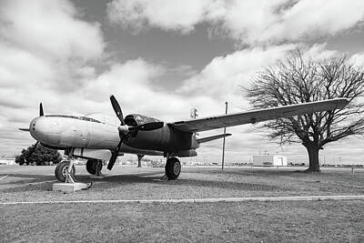 Af One Rights Managed Images - Antique military airplane in El Reno Oklahoma in black and white Royalty-Free Image by Eldon McGraw