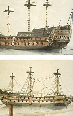 Abstract Royalty-Free and Rights-Managed Images - Antoine Roux the elder  a pair of ship portraits by Timeless Images Archive