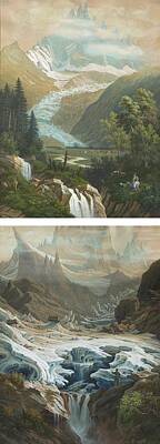 Mountain Paintings - Anton Winterlin Two mountain views with glaciers, 1844 by Timeless Images Archive