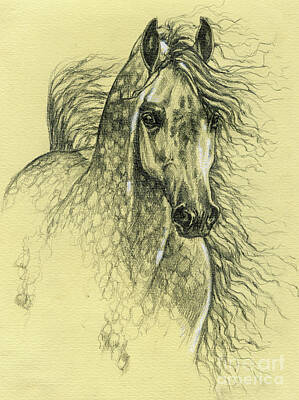Mammals Drawings - Arabian horse 2003 by Ang El