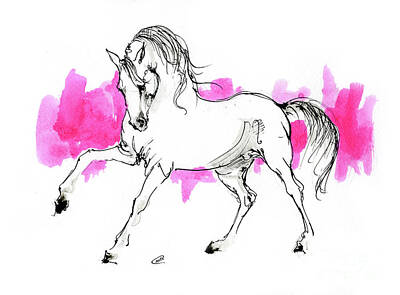 Animals Drawings - Arabian horse ink drawing 2019 12 03 by Ang El