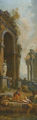Landmarks Paintings - Architectural Capricci with Ruins and Figures by Celestial Images
