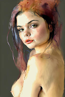 Nudes Digital Art - Ariel Watercolor Bust by Eros Deconstructed