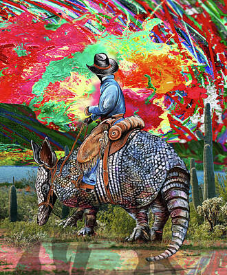Surrealism Mixed Media Rights Managed Images - Armadillo Cowboy Royalty-Free Image by Doug LaRue