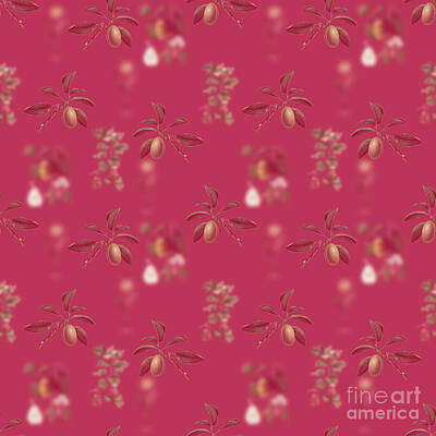 Roses Mixed Media - Armenian Plum Botanical Seamless Pattern in Viva Magenta n.1226 by Holy Rock Design