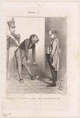 Little Mosters - Arrested hobo shows worn-out shoes to a police officer, Honore Daumier, 1842 by Timeless Images Archive