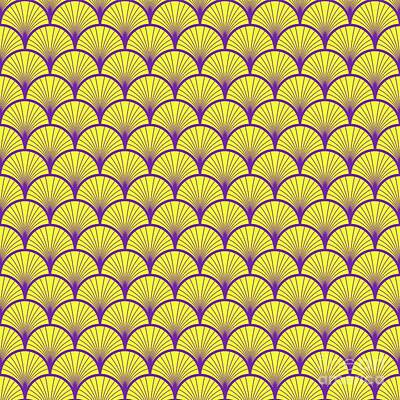 Royalty-Free and Rights-Managed Images - Art Deco Fan Leaf Scale Pattern In Sunny Yellow And Iris Purple n.0858 by Holy Rock Design