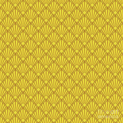 Royalty-Free and Rights-Managed Images - Art Deco Inverse Sunray Tile Pattern In Golden Yellow And Chestnut Brown n.1471 by Holy Rock Design
