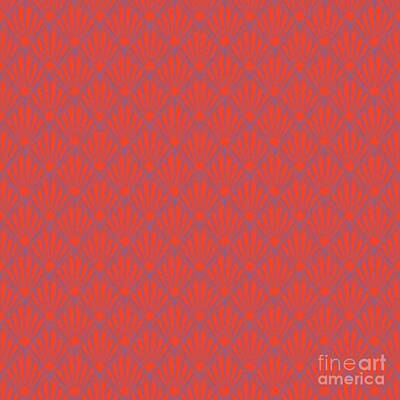 Royalty-Free and Rights-Managed Images - Art Deco Inverse Sunray Tile Pattern In Red Orange And True Blue n.1691 by Holy Rock Design