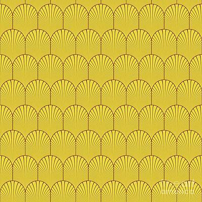 Royalty-Free and Rights-Managed Images - Art Deco Leaf Scale Pattern In Golden Yellow And Chestnut Brown n.0595 by Holy Rock Design