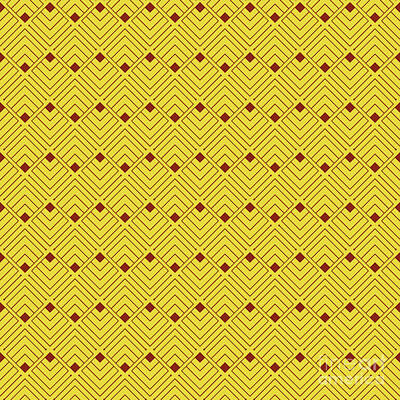 Royalty-Free and Rights-Managed Images - Art Deco Square Tile Pattern In Golden Yellow And Chestnut Brown n.0850 by Holy Rock Design