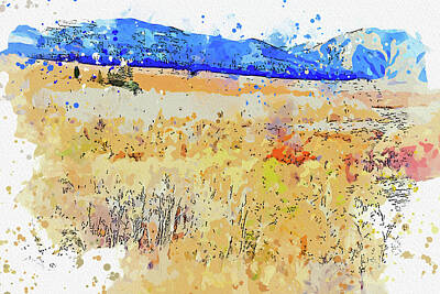 Abstract Skyline Paintings - Aspens at base of Dunderberg Peak, ca 2021 by Ahmet Asar, Asar Studios by Celestial Images