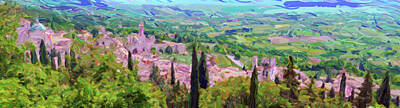 Abstract Landscape Royalty-Free and Rights-Managed Images - AssissiTuscany Landscape , Paesaggio Toscano Italy, Abstract Oil Painting ca 2020 by Ahmet Asar by Celestial Images
