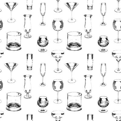 Martini Photos - Assorted Glassware repeating patterns black on white by Karen Foley